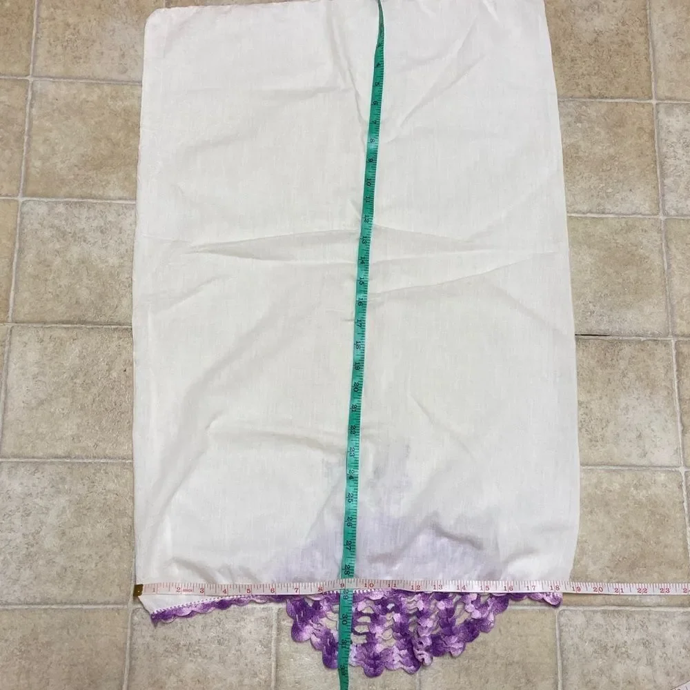 VTG, Hand Crochet Standard Pillow Case White And Purple Crochet Detail